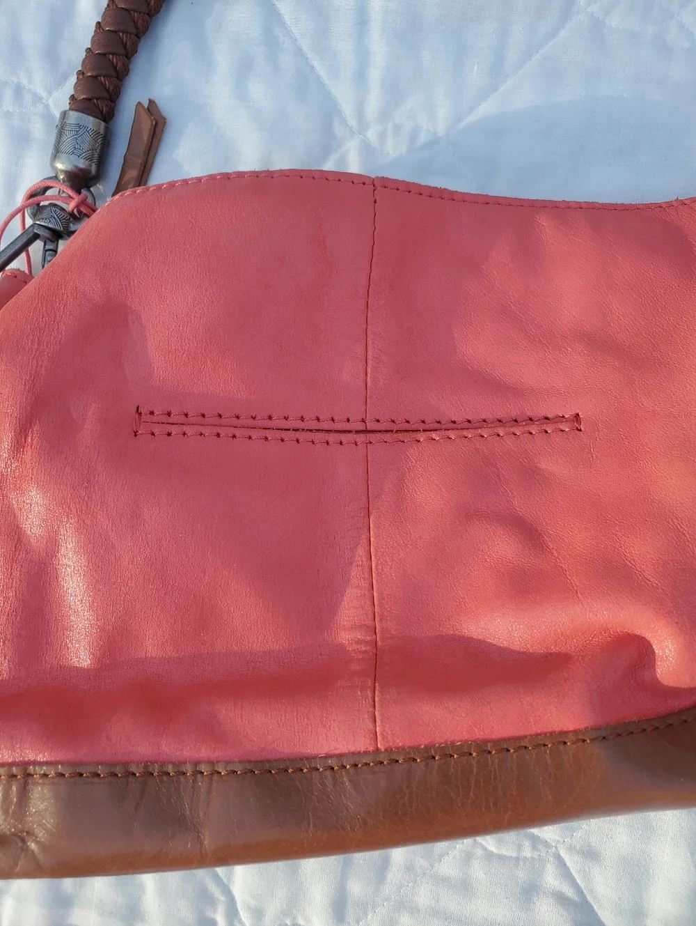 The Sak Coral and Brown Women's Leather Bag with Beaded Accent - Picture 4 of 10